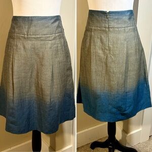 Vince Linen Blend Skirt Blue Taupe Striped Pleated Knee Length ~ Pockets 6 💛